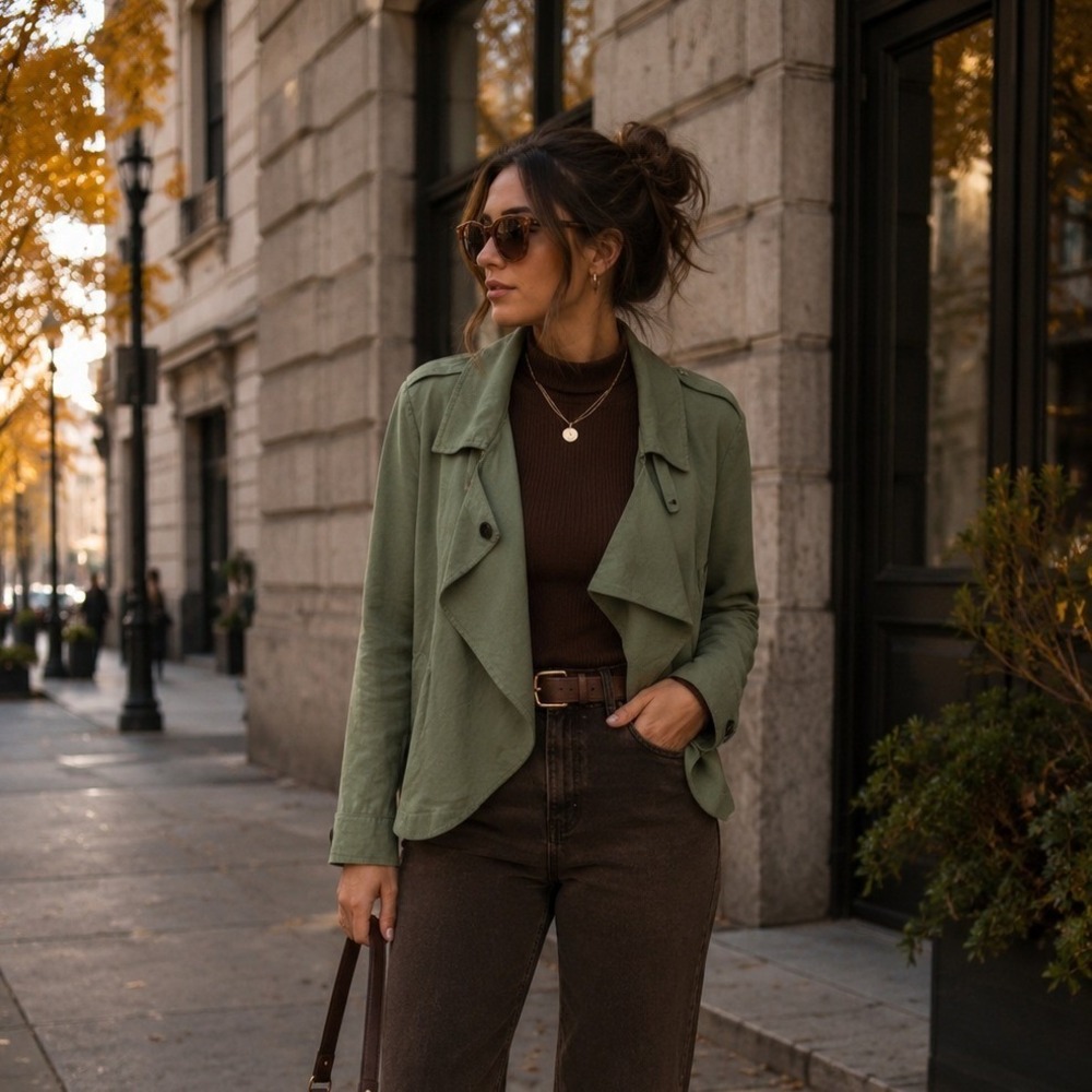Simply Vera Vera Wang Olive Green Drape Front Utility Jacket Women Large L